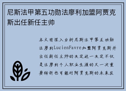 尼斯法甲第五功勋法廖利加盟阿贾克斯出任新任主帅 尼斯法甲第五功勋法廖利加盟阿贾克斯出任新任主帅