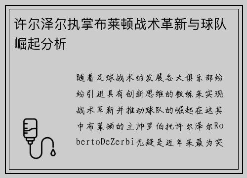 许尔泽尔执掌布莱顿战术革新与球队崛起分析